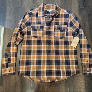 Frye and Co. Men's Orange Regular Fit Plaid Long Sleeve Shirt Size Large NWT